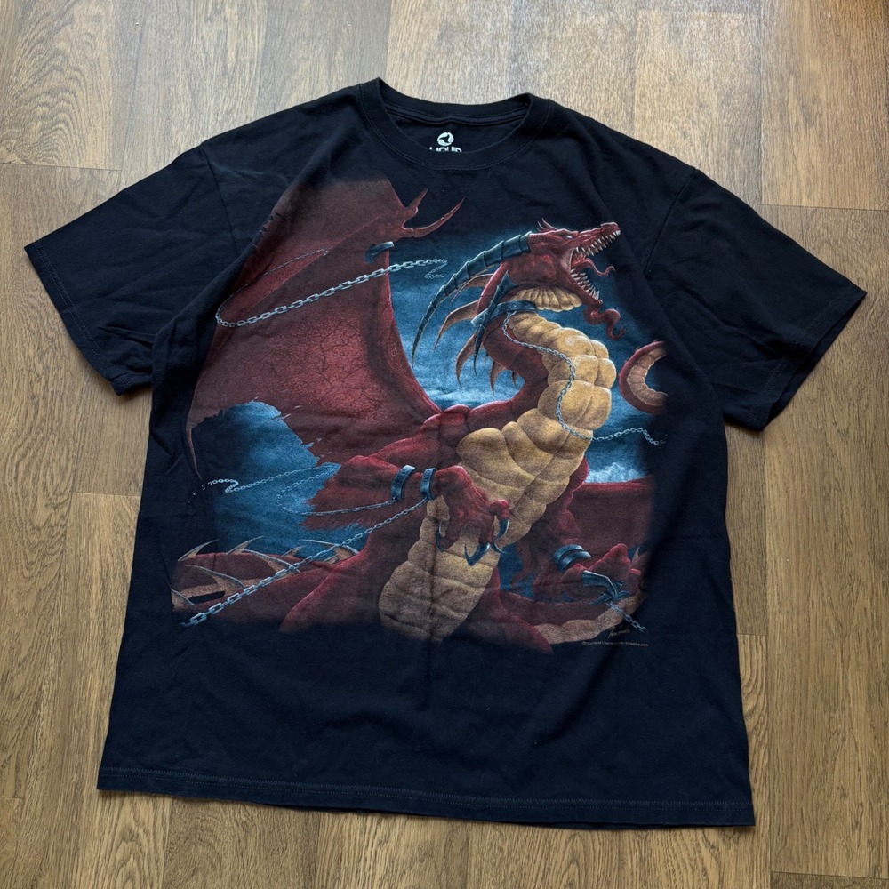 Liquid Blue Y2K Style Modern Chained Dragon Large Graphic T Shirt